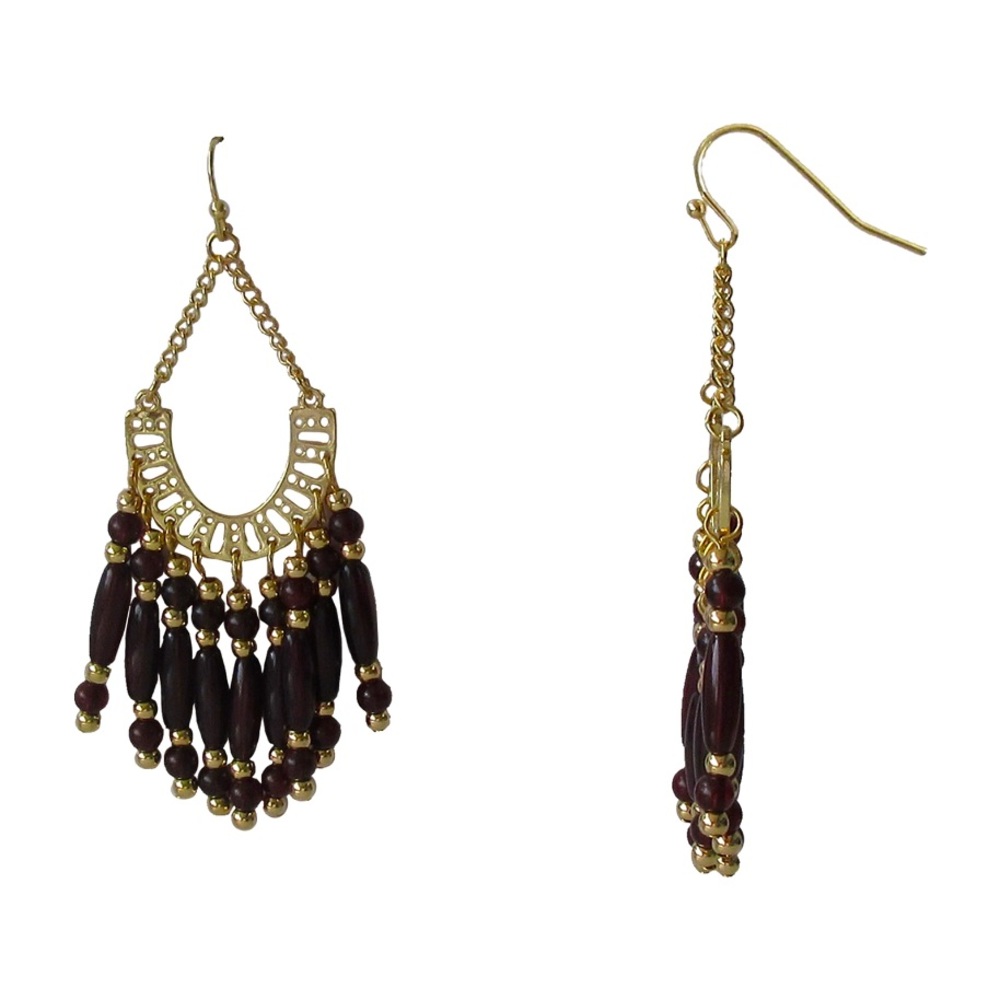 2/$20 Rustic Plum Bead Chandelier Earrings - Picture 3 of 3